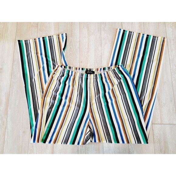 Melissa Paige L Multi Color Striped Elastic Boho Pants Size Large Funky 70's - Picture 2 of 7